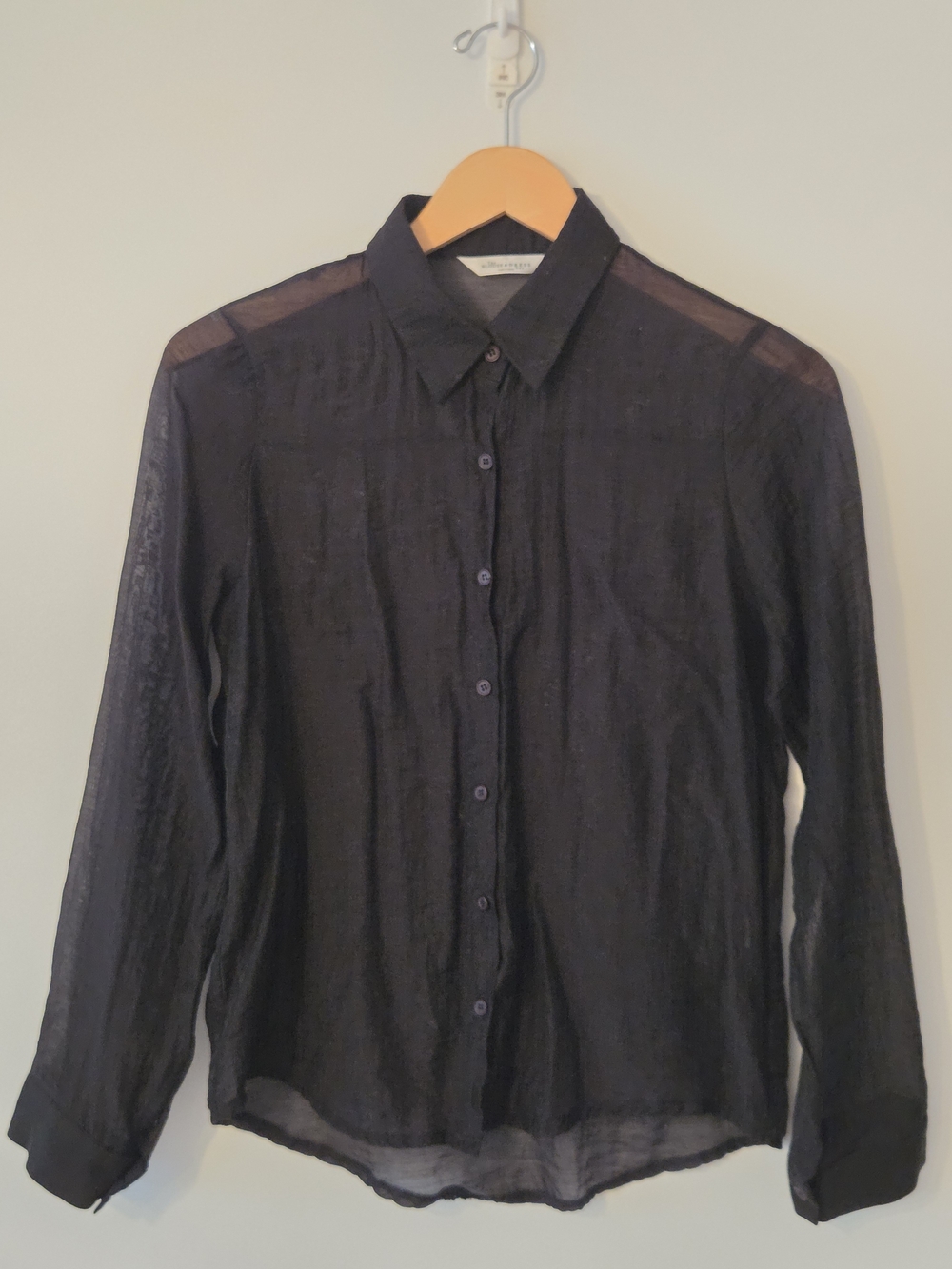 Korean Black Sheer Button-Down Shirt - Lightweight Women Shirt